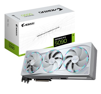 כרטיס מסך לגיימרים לבן כולל תאורה ג'יגהבייט Gigabyte GV-N5090AORUSST ICE-32GD Nvidia GeForce RTX 5090 Stealth Ice 32GB GDDR7 512Bit PCIe 5.0 HDMI 3xDP RGB